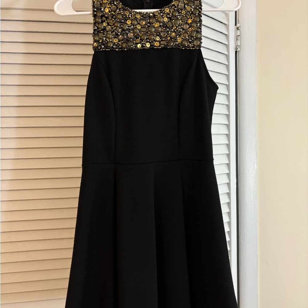 AQUA A Line Party Dress Black and Gold Dress